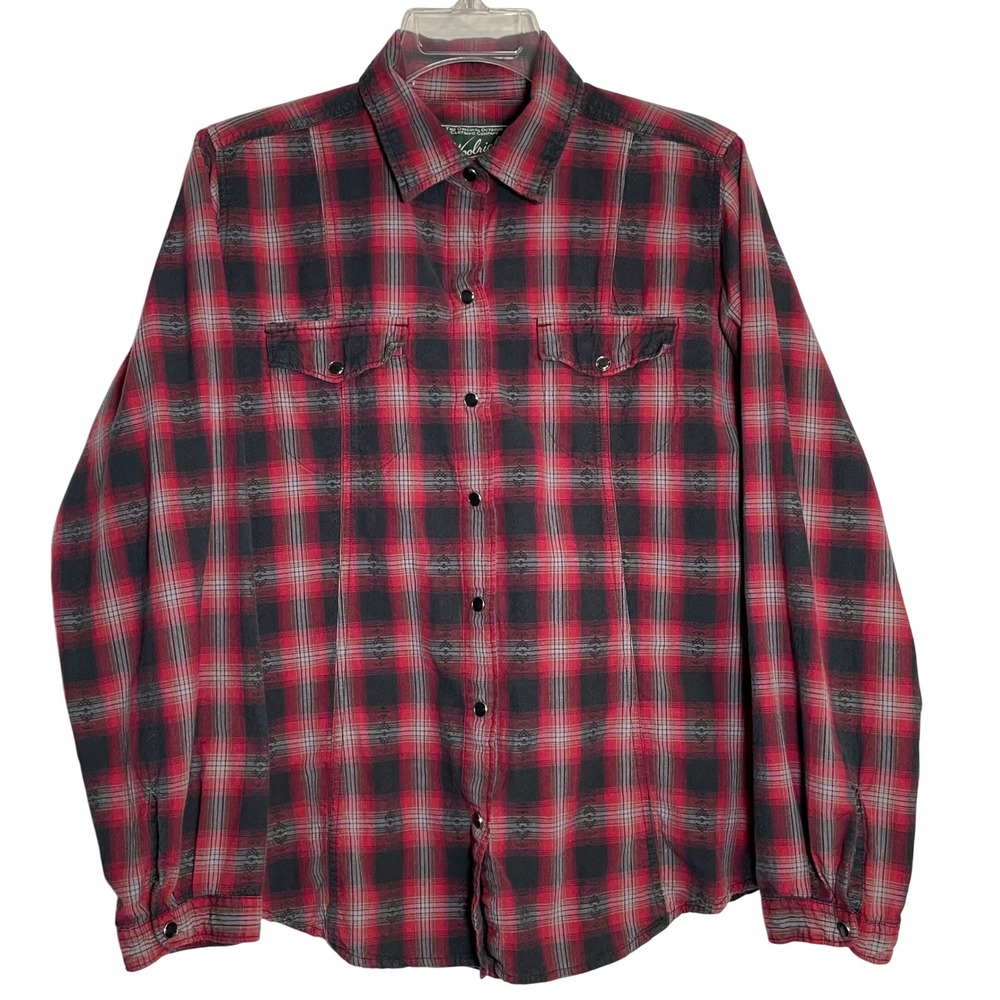 Woolrich Flannel Plaid Snap Button Shirt Women's Red Black Gray Size Medium